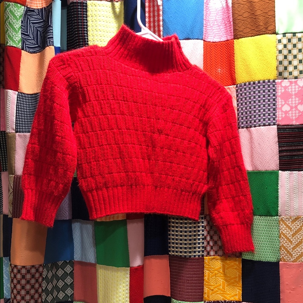 Vintage Kids Red Mock Neck Knit Sweater